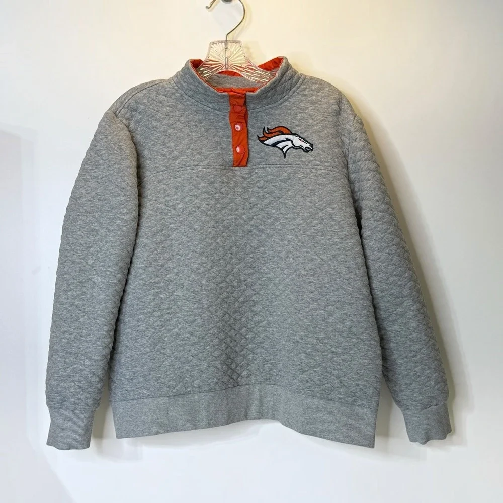 NFL Denver Broncos Women's Quilted Snap Neck Pullover Gray Logo Size XXL